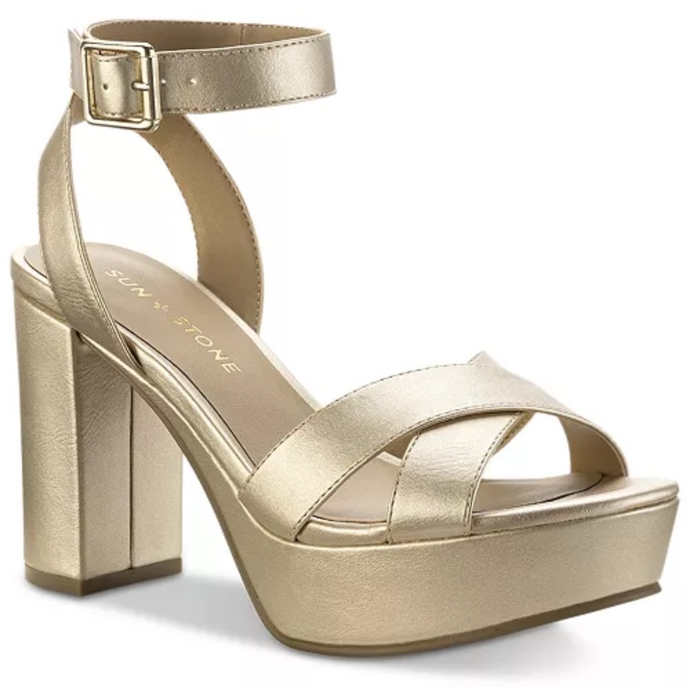 Gold Platform Block Heel